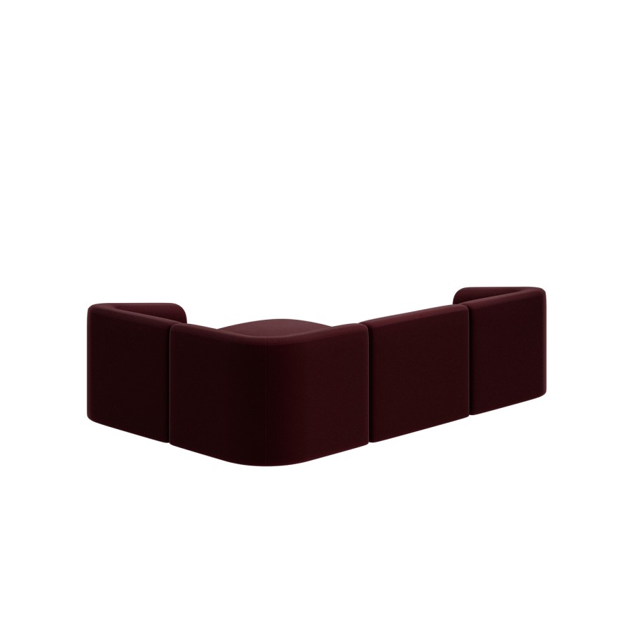 Large Burgundy Velvet Curved Modular 5 Seater Corner Sofa - Laine