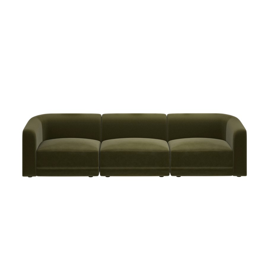Moss Green Velvet Modular 4-Seater Sofa - Laine 