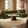 Large Olive Green Velvet Curved Modular 4 Seater Chaise Corner Sofa - Laine