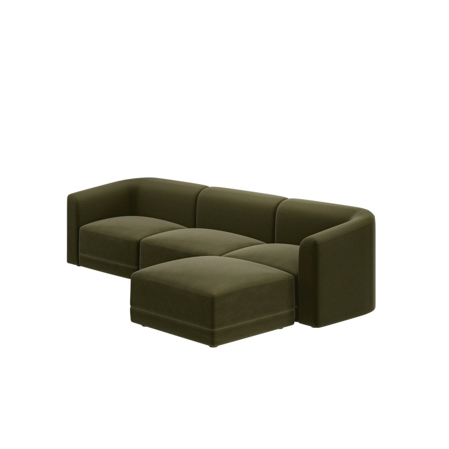 Large Olive Green Velvet Curved Modular 4 Seater Chaise Corner Sofa - Laine
