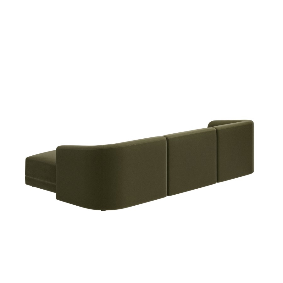 Large Olive Green Velvet Curved Modular 4 Seater Chaise Corner Sofa - Laine