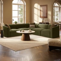 Large Olive Green Velvet Curved Modular 5 Seater Corner Sofa - Laine