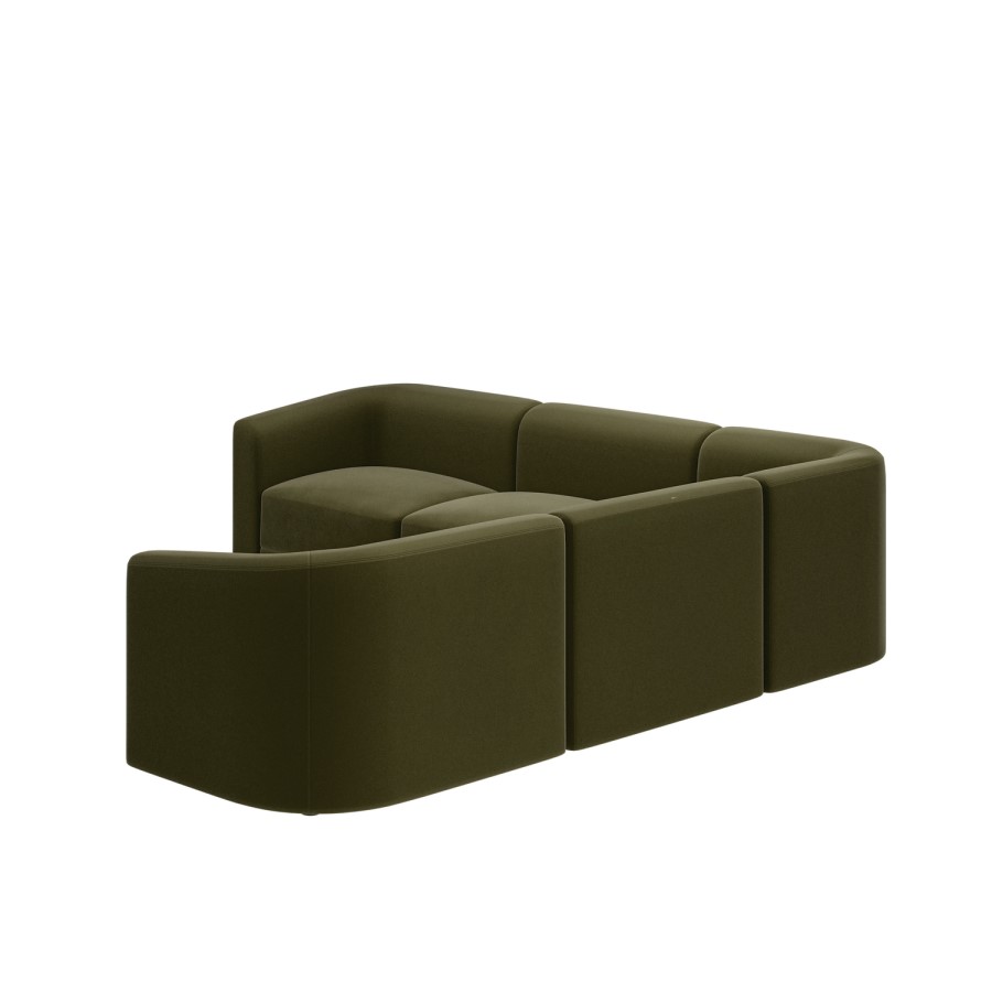 Large Olive Green Velvet Curved Modular 5 Seater Corner Sofa - Laine