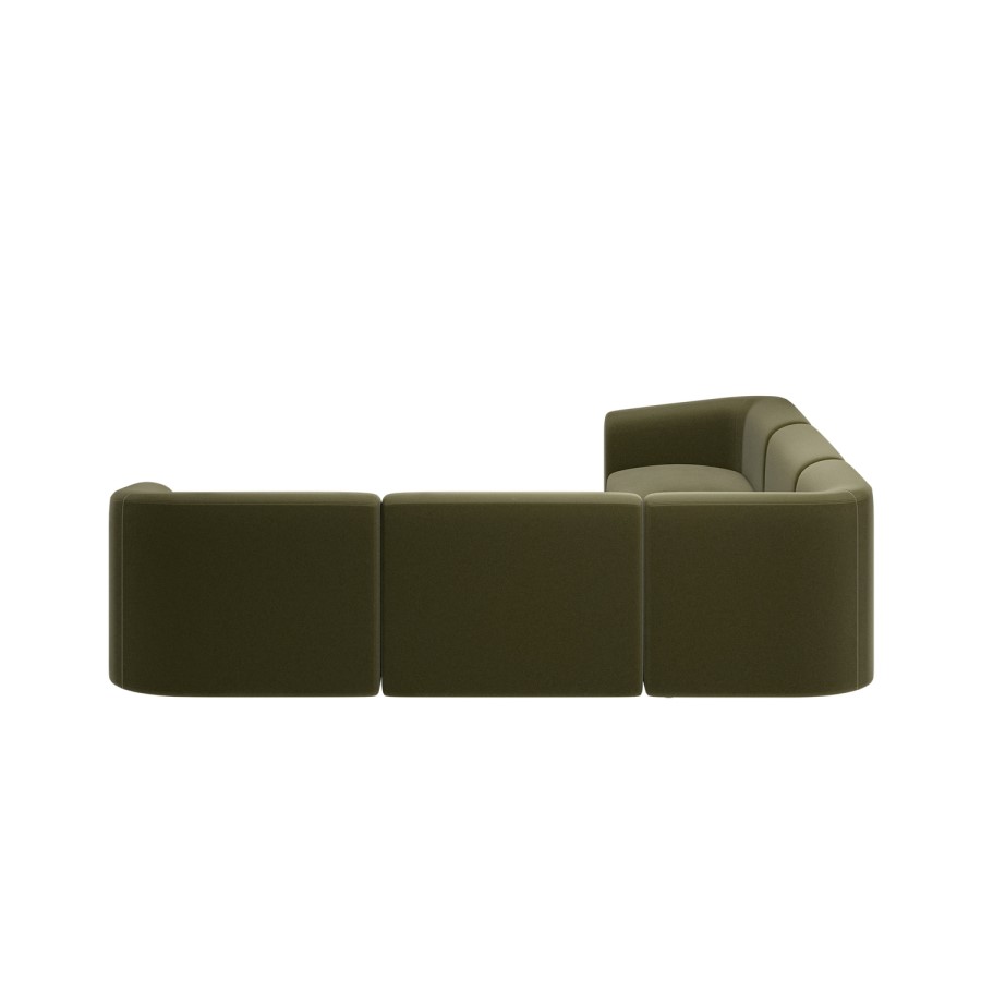 Large Olive Green Velvet Curved Modular 5 Seater Corner Sofa - Laine