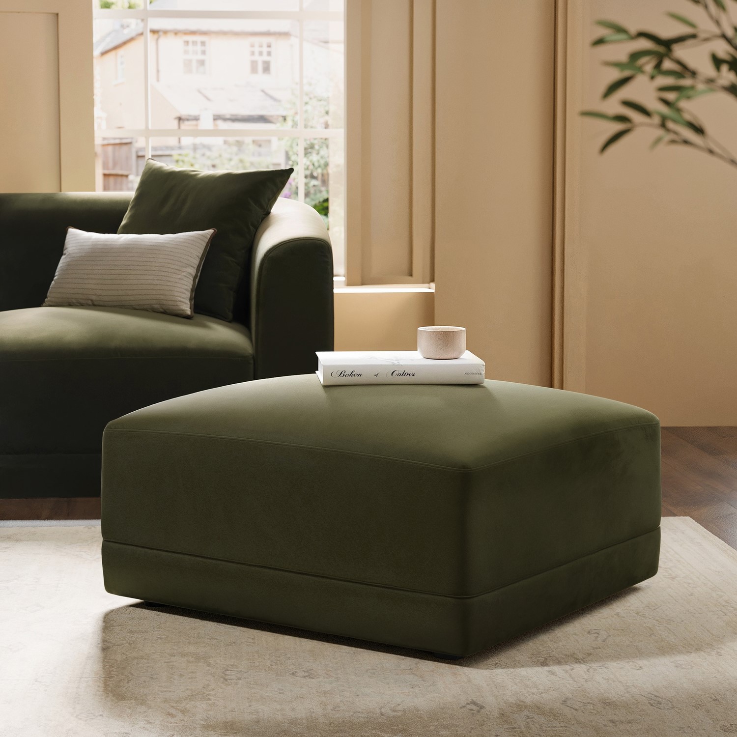 Olive Green Velvet Footstool