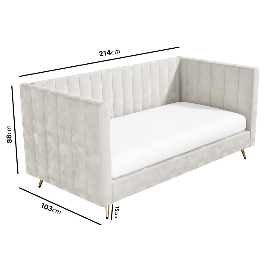 GRADE A1 - Light Grey Velvet Single Day Bed with Scandi Styling - Lennox