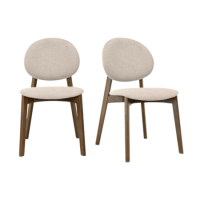 Set of 2 Cream Upholstered Dining Chairs with Dark Wood Legs - Leona