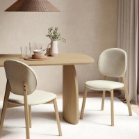 Set of 2 Cream Upholstered Dining Chairs with Oak Legs - Leona