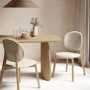 Set of 2 Cream Upholstered Dining Chairs with Oak Legs - Leona