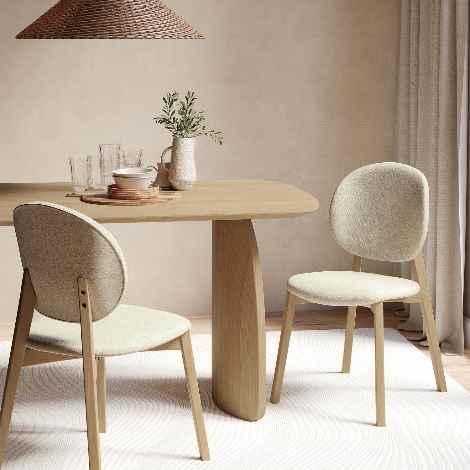 Set of 2 Cream Upholstered Dining Chairs with Oak Legs - Leona ...