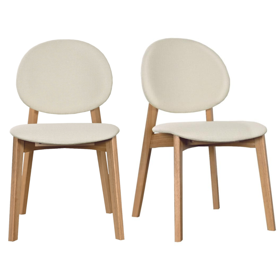 Set of 2 Cream Upholstered Dining Chairs with Oak Legs - Leona
