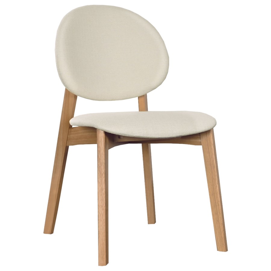 Rectangular Oak Curved Leg Dining Table Set with 4 Cream Upholstered Chairs - Seats 4 - Leona