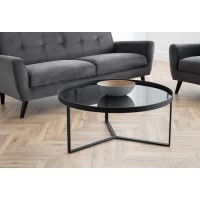 Small Round Black Smoked Glass Coffee Table - Loft - Julian Bowen