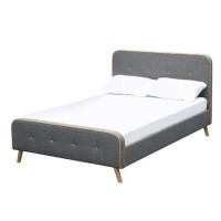 Grey Fabric Upholstered Retro King Size Bed Frame - LPD