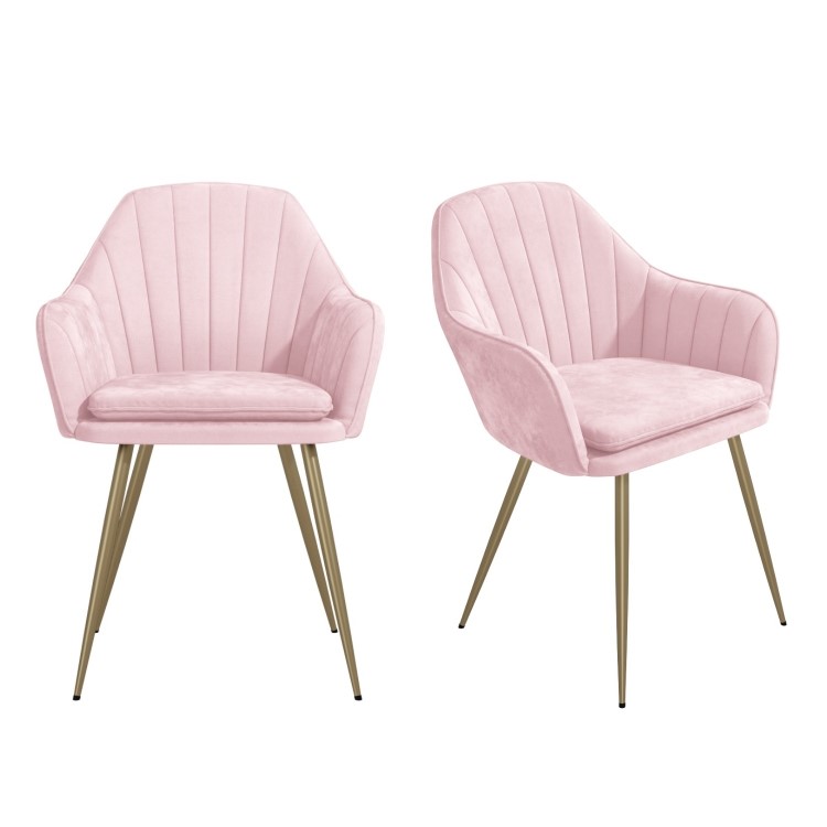 Set of 2 Pink Velvet Dining Tub Chairs with Gold Legs - Logan