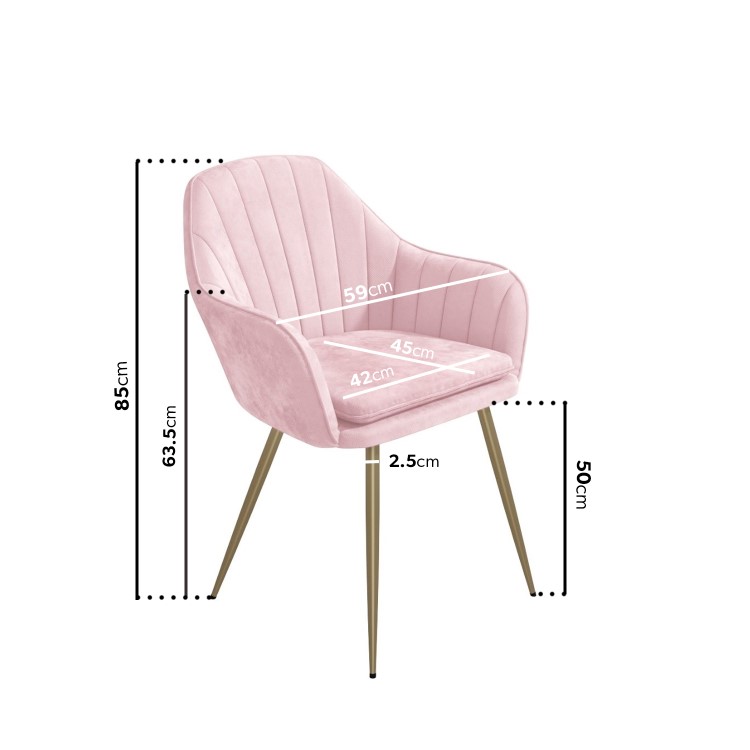 Set of 2 Pink Velvet Dining Tub Chairs with Gold Legs - Logan