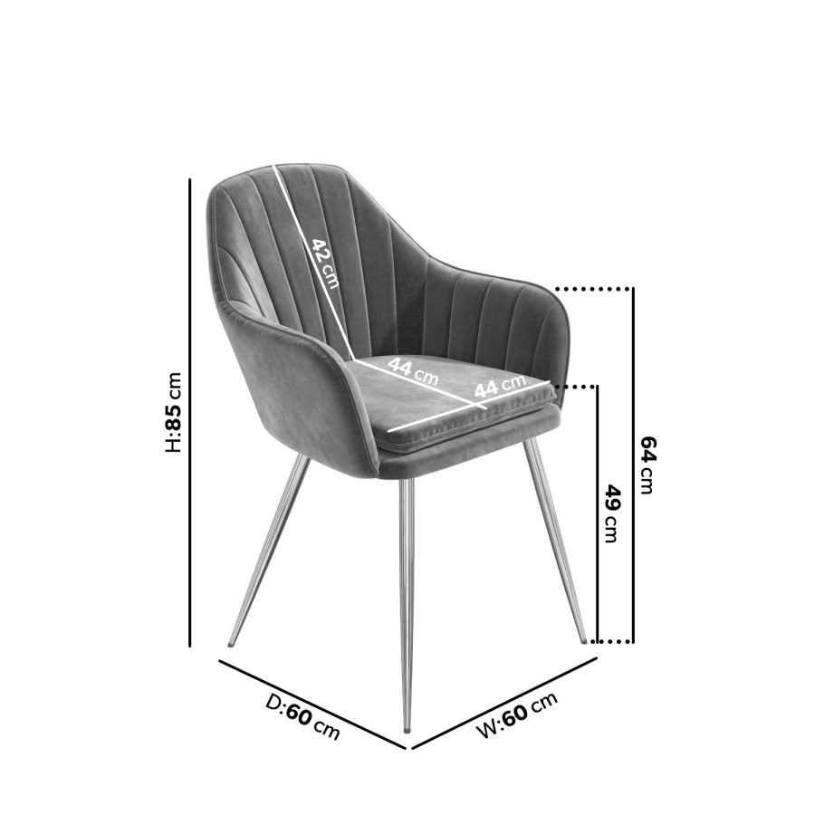 Set of 2 Grey Velvet Tub Dining Chairs - Logan