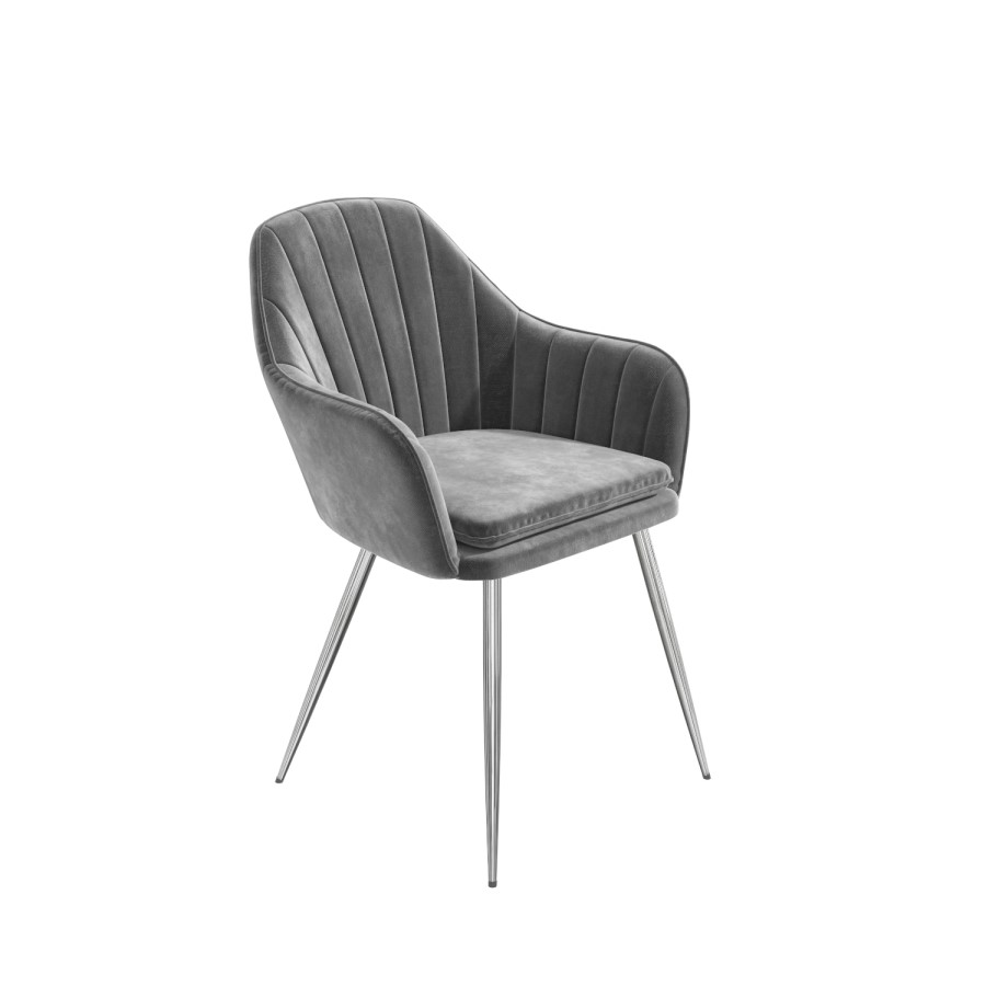 Set of 2 Grey Velvet Tub Dining Chairs - Logan