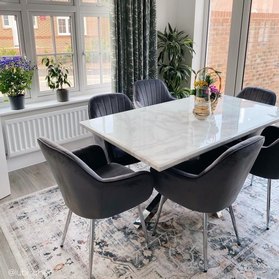 Set of 2 Grey Velvet Tub Dining Chairs - Logan