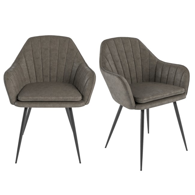 ALMOST PERFECT - Set of 2 Dove Grey Faux Leather Tub Dining Chairs - Logan