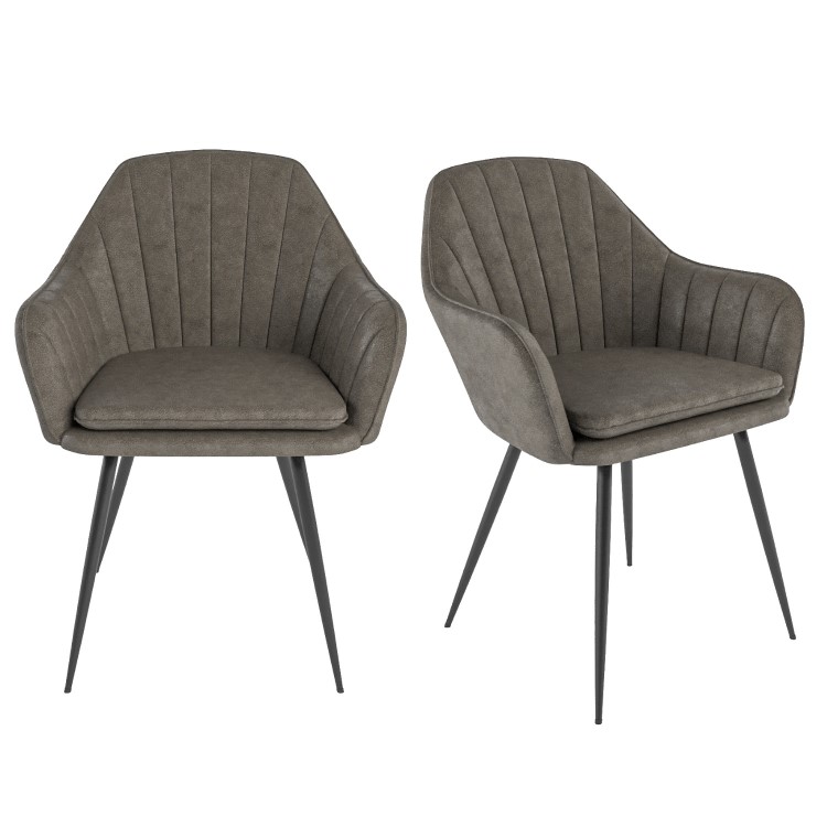 Set of 2 Dove Grey Faux Leather Tub Dining Chairs - Logan