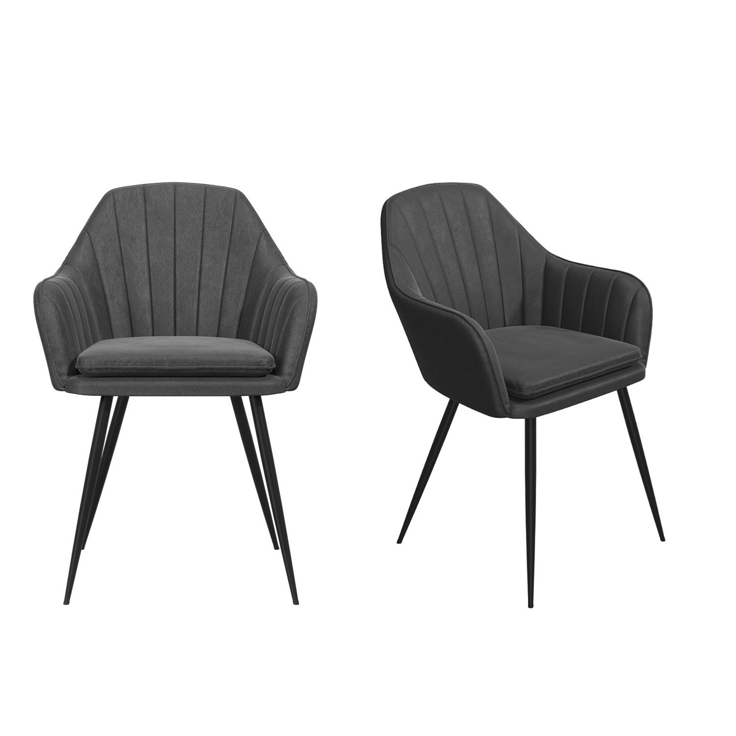 Grey Faux Leather Tub Chairs with Black Legs  Set of 2  Logan