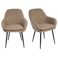 GRADE A2 - Set of 2 Logan Faux Leather Beige Fabric Dining Chairs