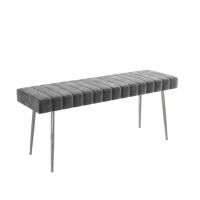 Large Grey Velvet Dining Bench with Chrome Legs - Seats 2 - Logan