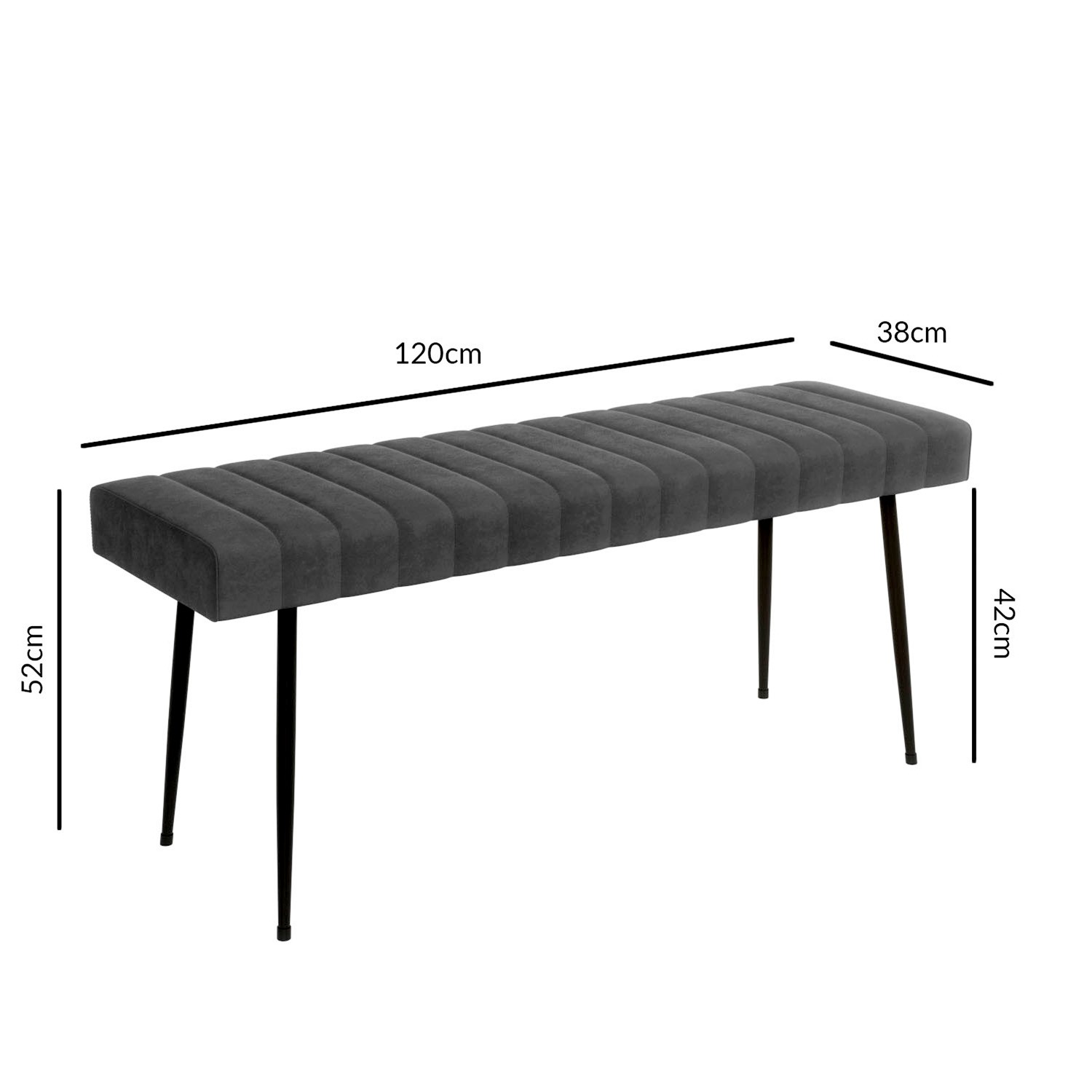 Grey Faux Leather Dining Bench with Black Legs Seats 2 Logan