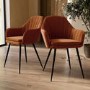 Set of 2 Burnt Orange Velvet Tub Dining Chairs - Logan