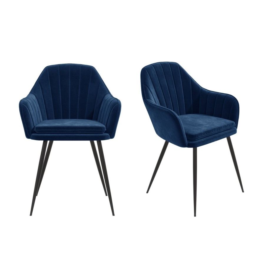 GRADE A2 - Set of 2 Navy Velvet Armchair Dining Chairs - Logan