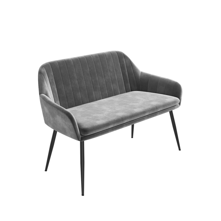 GRADE A2 - Grey Velvet Dining Bench with Black Legs and High Back - Seats 2 - Logan