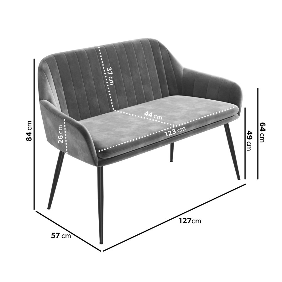 Grey Velvet Dining Bench with Back - Seats 2 - Logan