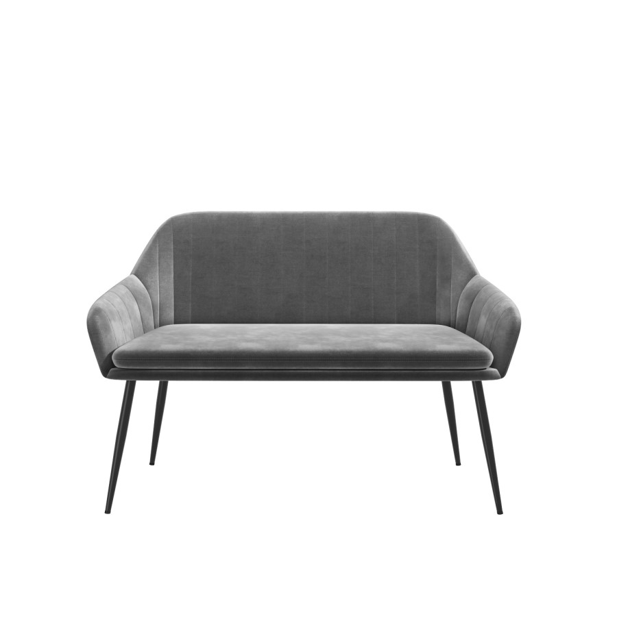 GRADE A2 - Grey Velvet Dining Bench with Black Legs and High Back - Seats 2 - Logan