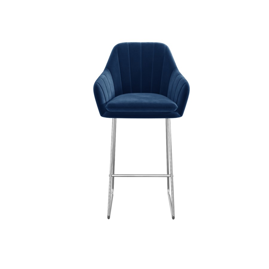 GRADE A2 - Navy Blue Velvet Bar Stool with Arms - Logan