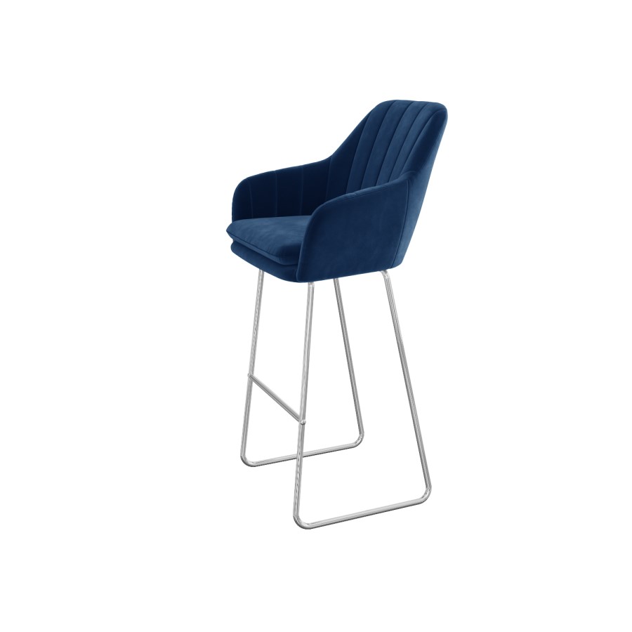 GRADE A2 - Navy Blue Velvet Bar Stool with Arms - Logan