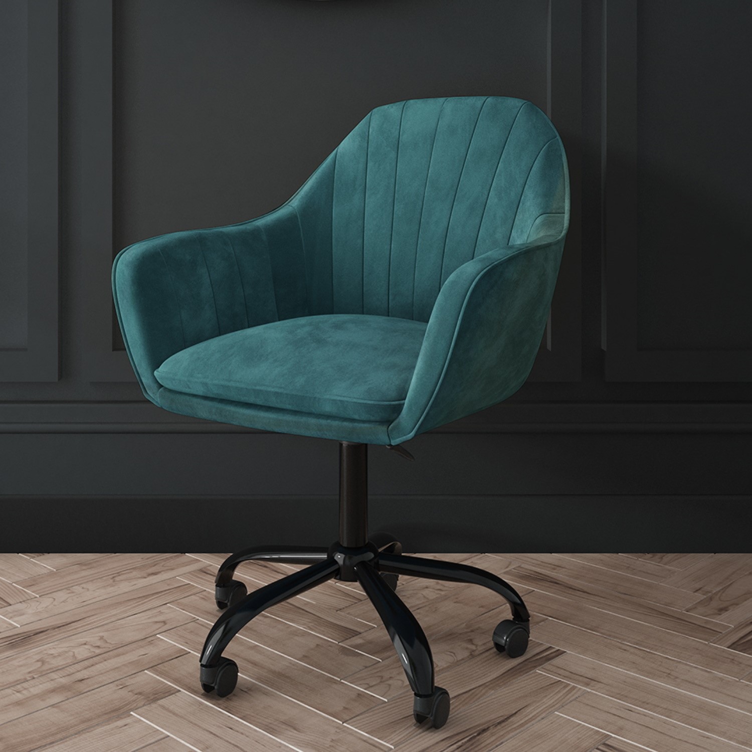 Teal Blue Velvet Office Chair - Tub Seat - Logan