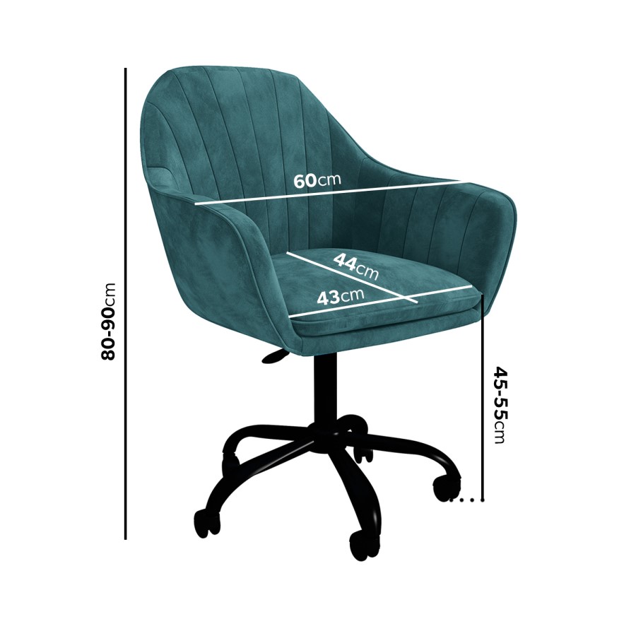 GRADE A2 - Teal Blue Velvet Office Chair - Tub Seat - Logan
