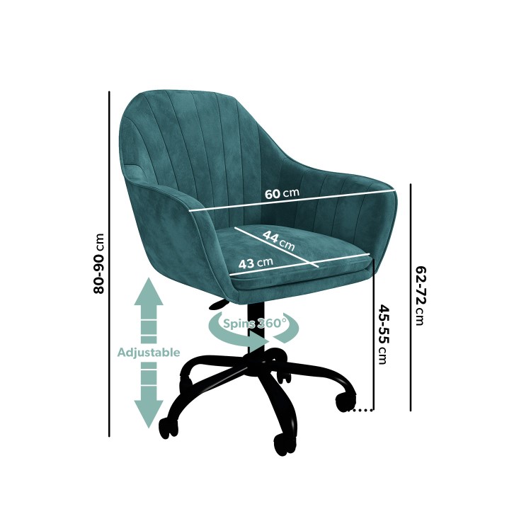 GRADE A2 - Logan Teal Velvet Office Chair with Black Legs