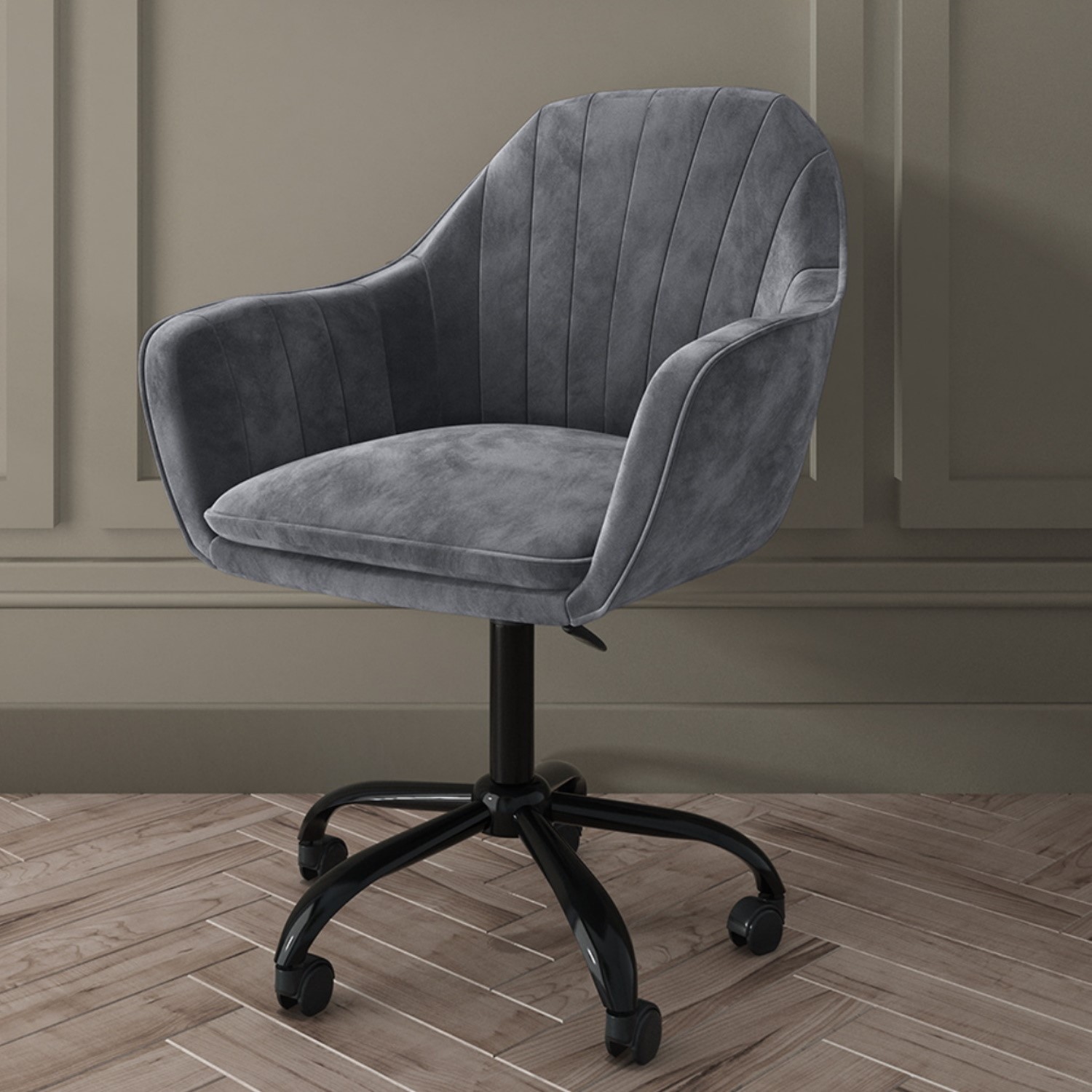 Photo of Grey velvet office chair with arms - logan