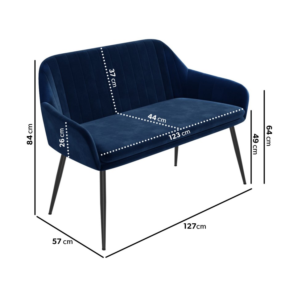 Velvet High Back Dining Bench Logan Navy Blue Velvet High Back Bench - Seats 2 | Furniture123