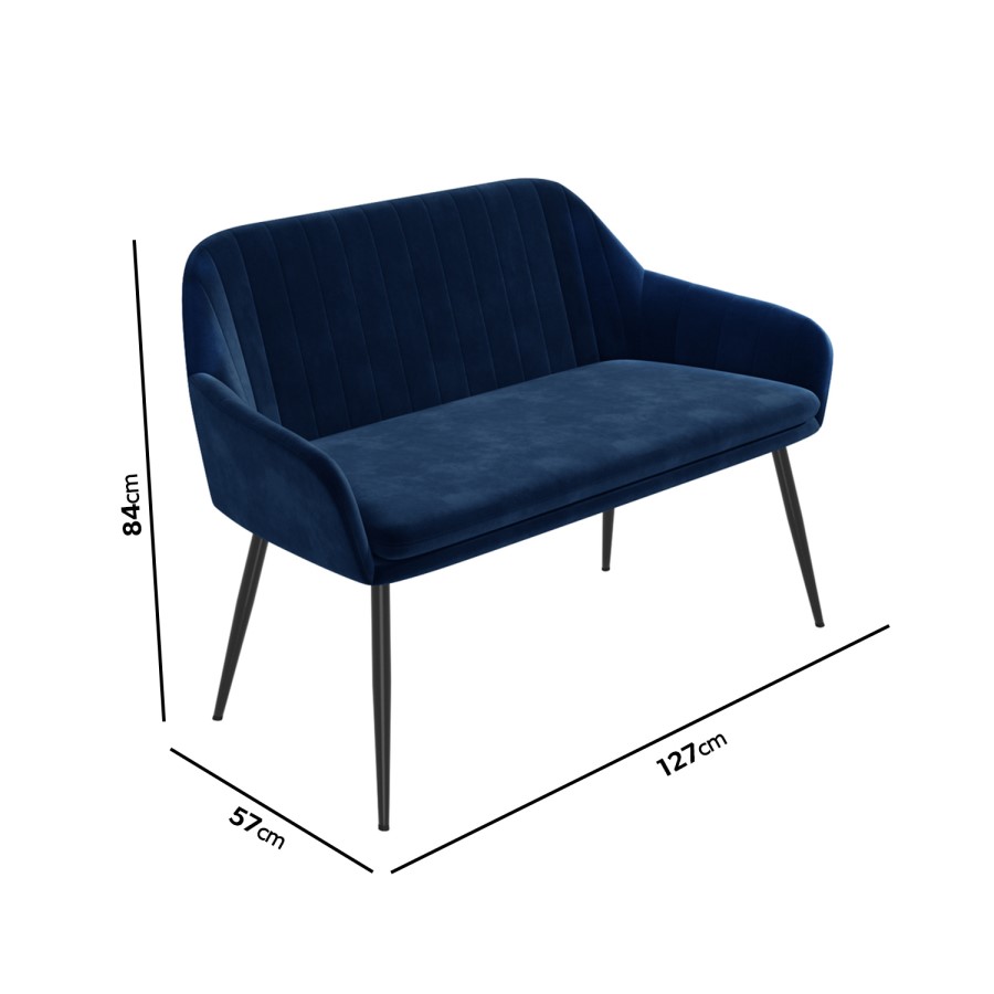 GRADE A1 - Navy Blue Velvet High Back Dining Bench - Seats 2 - Logan