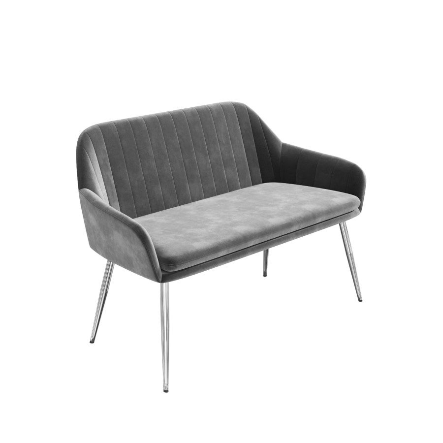 Large Grey Velvet Dining Bench with Back - Seats 2 - Logan
