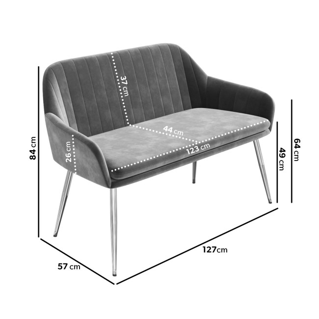 Large Grey Velvet Dining Bench with Back - Seats 2 - Logan