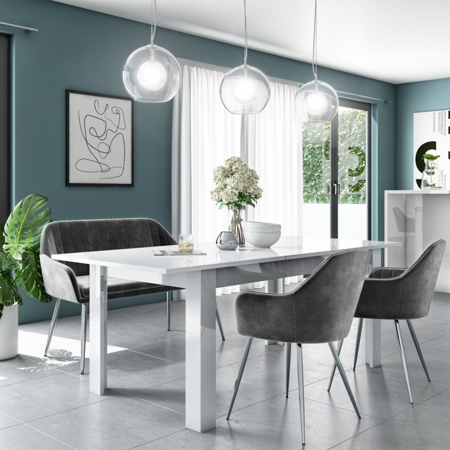 Large Grey Velvet Dining Bench with Back - Seats 2 - Logan
