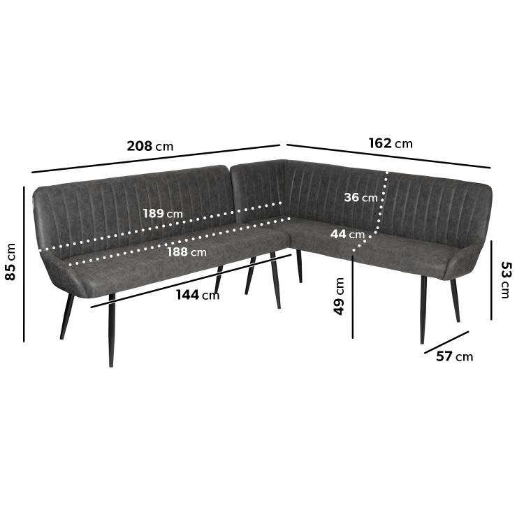 Grey Faux Leather Corner Dining Bench - Right Hand Facing - Seats 5 - Logan