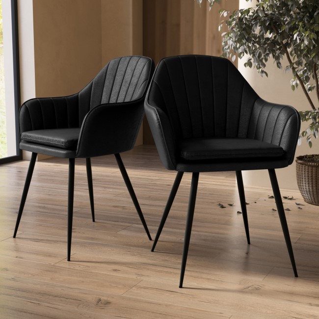 ONLY OPENED - Set of 2 Black Faux Leather Tub Dining Chairs - Logan