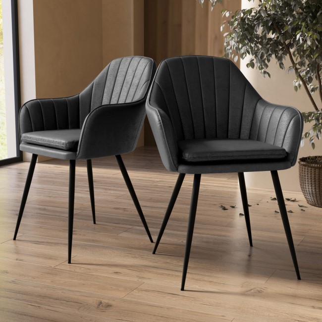 Set of 2 Black Faux Leather Tub Dining Chairs - Logan