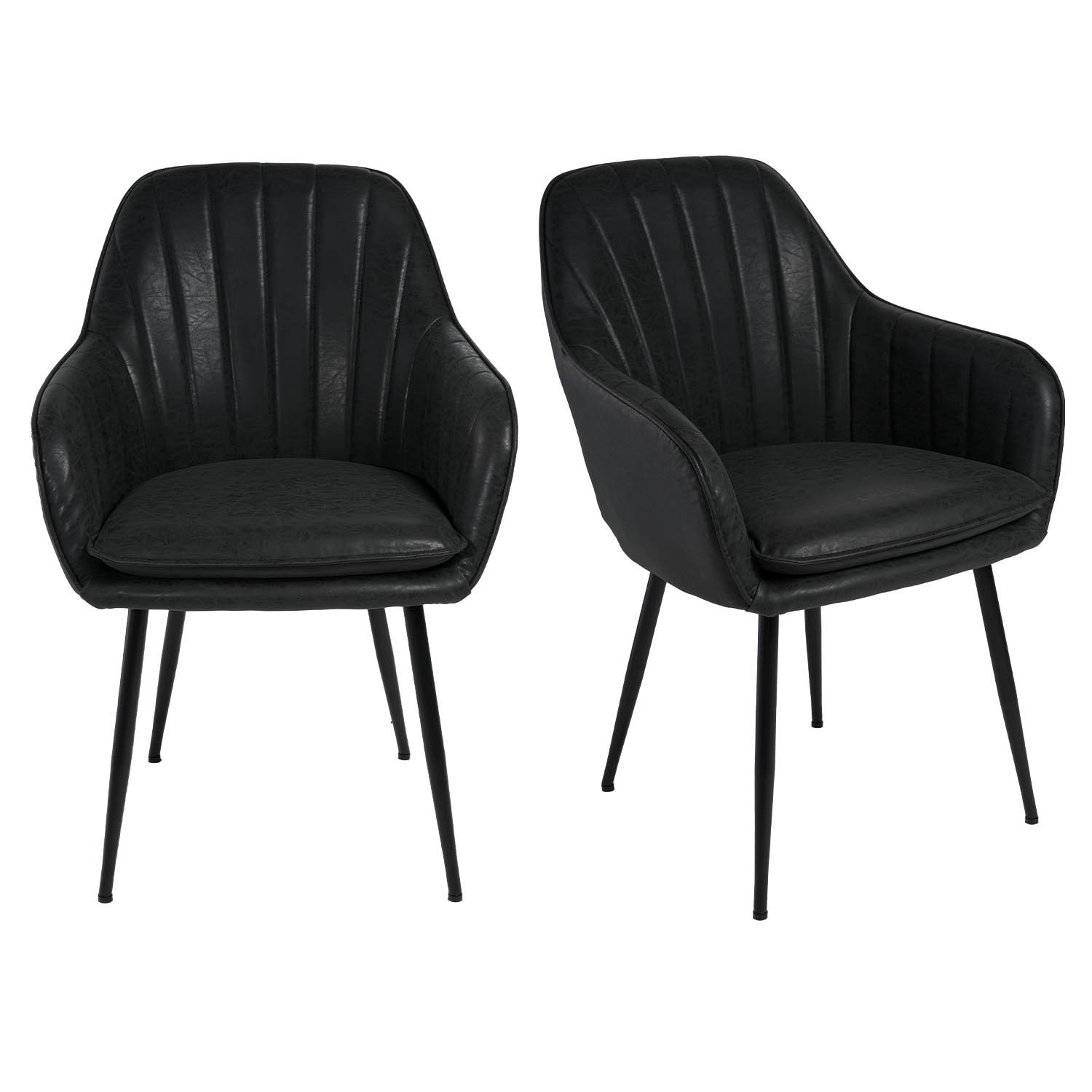 Photo of Set of 2 black faux leather tub dining chairs - logan