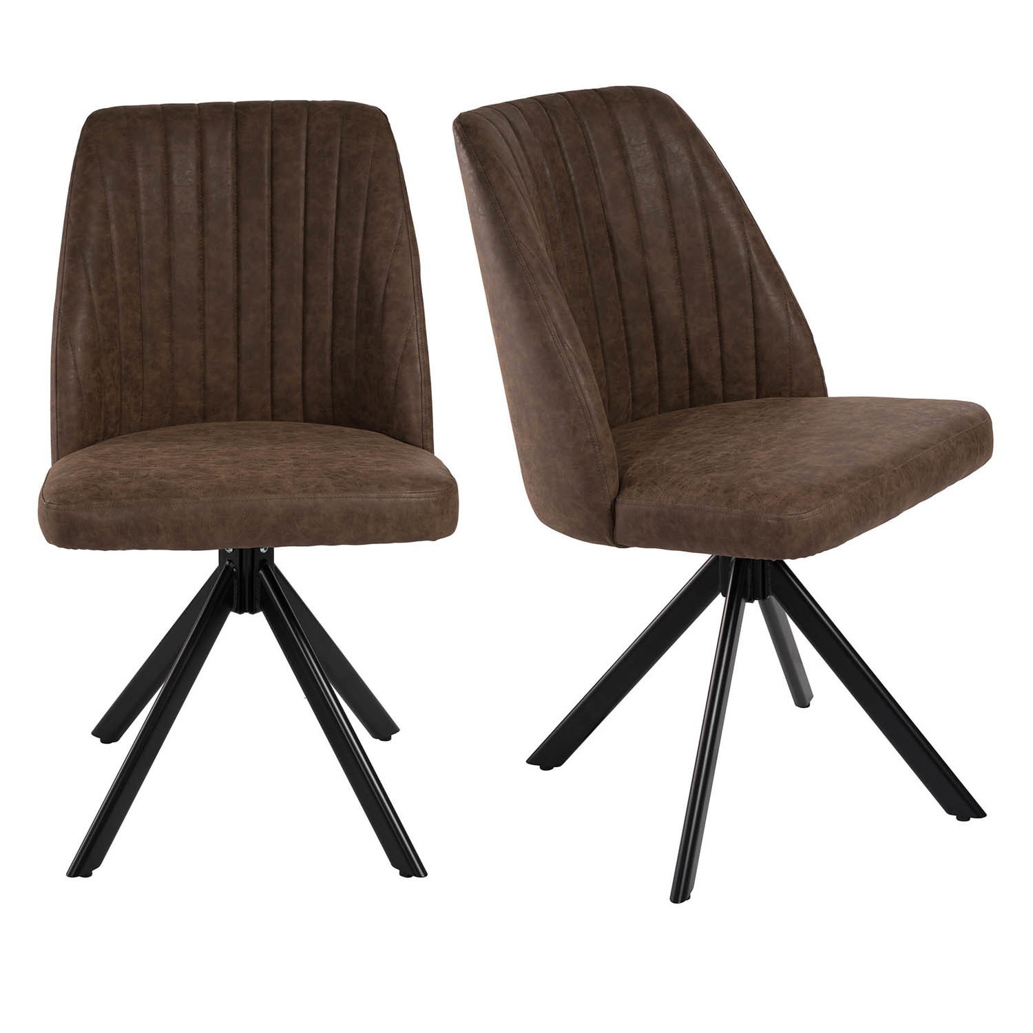 Photo of Set of 2 brown faux leather swivel dining chairs - logan